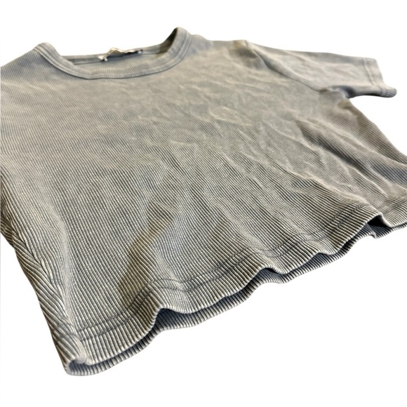 Zara Denim Blue Color Ribbed Crop Top Short Sleeve Top Size Medium - Picture 4 of 10